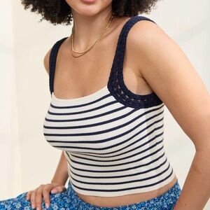 Aerie Crochet Sweater Tank Top in Navy and Cream NWT Size Medium